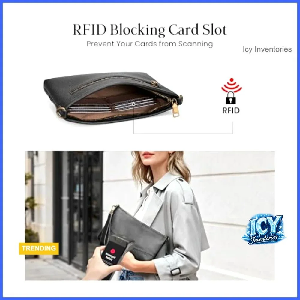 Genuine Leather Wristlet Wallet RFID Clutch Crossbody Bag